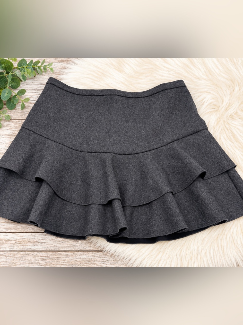 J.Crew Mini Skirt Size 12 Ruffle Layered Wool Blend Double Fabric Winter Boots
